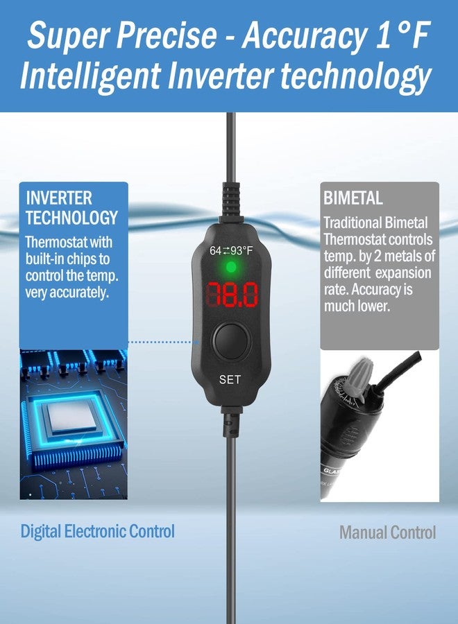 AquaMiracle سخان حوض أسماك AquaMiracle قابل للتعديل بقوة 15 واط، سخان غاطس لحوض السمك، سخان حوض سمك قصير جدًا مزود بمنظم حرارة بشاشة عرض رقمية LED، مناسب لأحواض الأسماك من 1 إلى 3 جالونات - Image 5